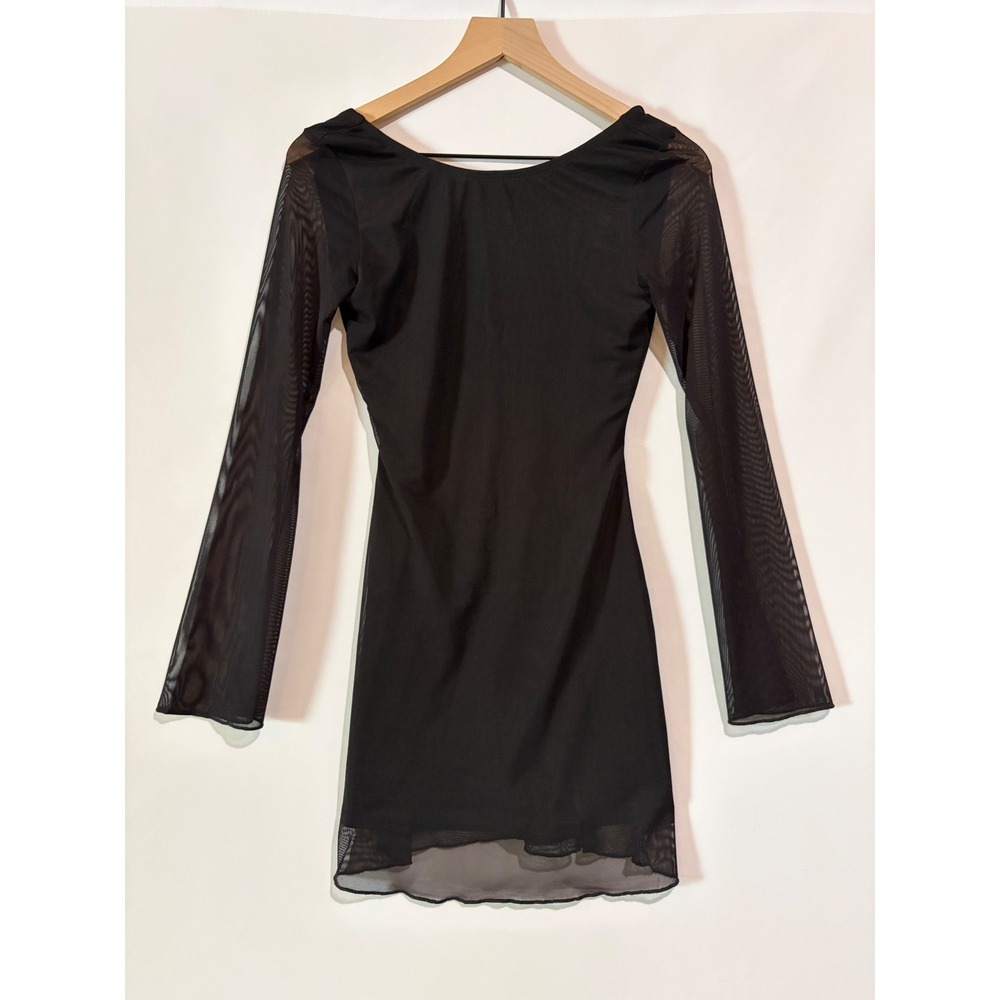 Boutique Dress Long Sleeve Mini Sheer Black XS Coquette Goth Minimal